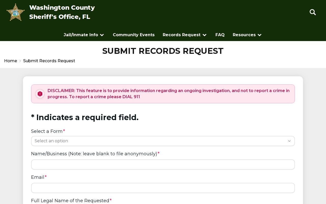 Washington County Sheriff public records request form